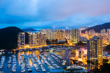 Aberdeen typhoon shelter in Hong Kong at night