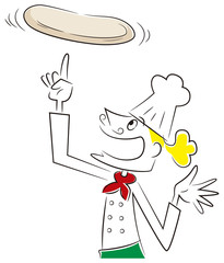 ピザ生地をのばすシェフ