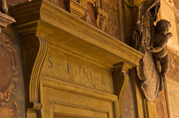 SPQB detail on old library building, city of Bologna © banepetkovic