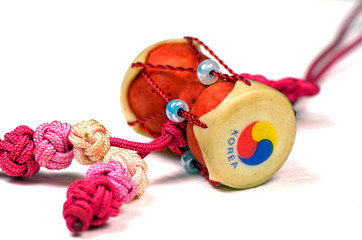 Small Changgo Drum, one the Korean souvenir isolated on white background.