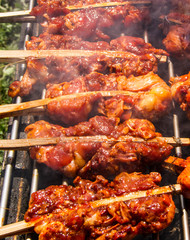 Grilling chickens.