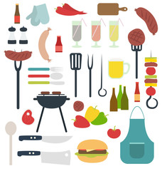 Barbecue things vector flat set