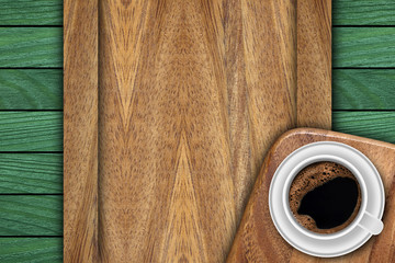 Background made of planks and cup coffee