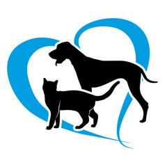 vector cat and dog on a blue heart