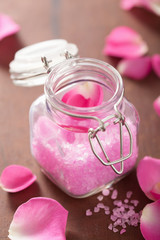 flower salt and rose petals for spa