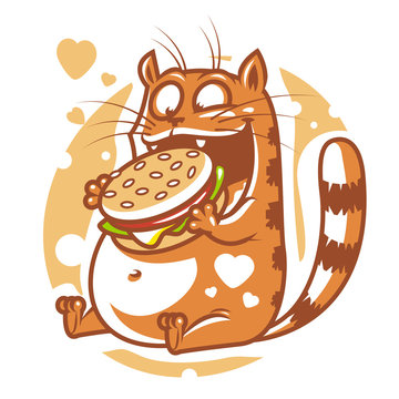 Cat eating big hamburger