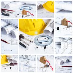 Blueprints, construction collage