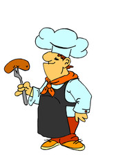 cuoco cucina una salsiccia