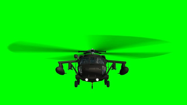 Military Helicopter Uh-60 Black Hawk in fly - green screen
