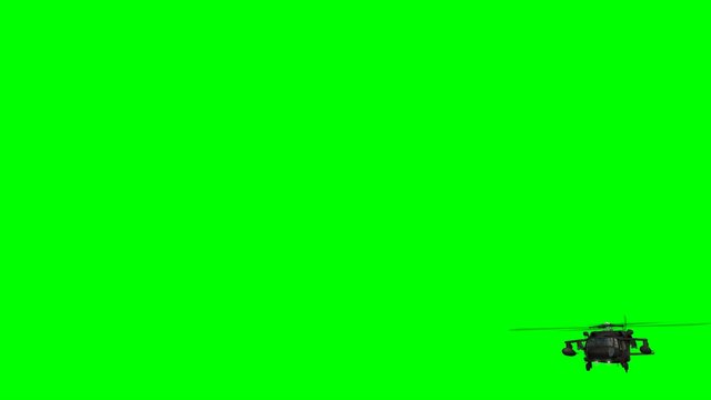Military Helicopter Uh-60 Black Hawk fly over - green screen