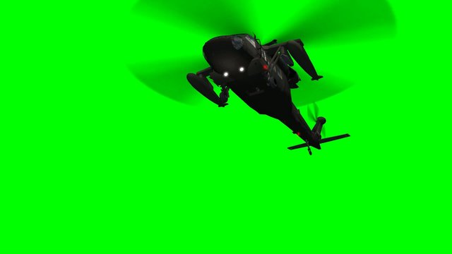 Military Helicopter Uh-60 Black Hawk fly over - green screen