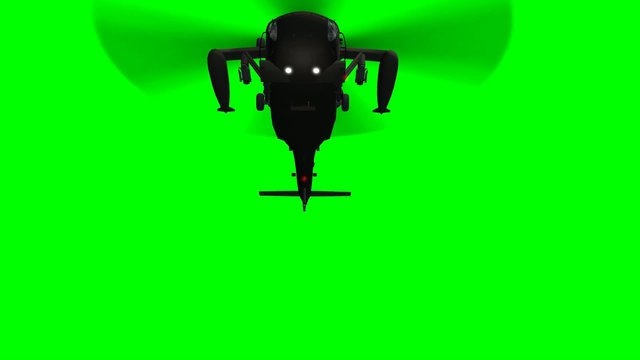 Military Helicopter Uh-60 Black Hawk fly over - green screen