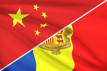 Series of ruffled flags. China and Principality of Andorra.