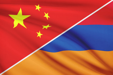 Series of ruffled flags. China and Republic of Armenia.