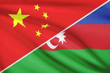 Series of ruffled flags. China and Republic of Azerbaijan.