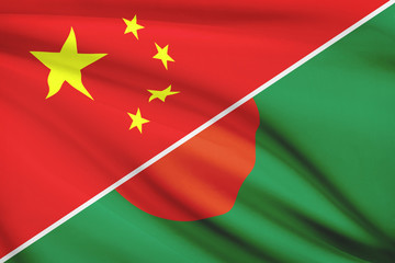 Series of ruffled flags. China and Republic of Bangladesh.