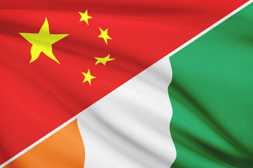 Series of ruffled flags. China and Republic of Ivory Coast.