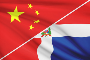 Series of ruffled flags. China and Dominican Republic.