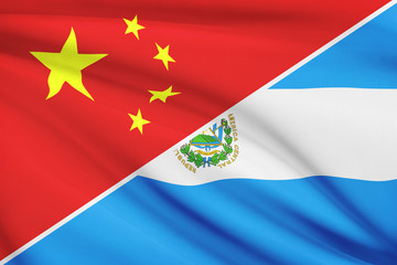 Series of ruffled flags. China and Republic of El Salvador.