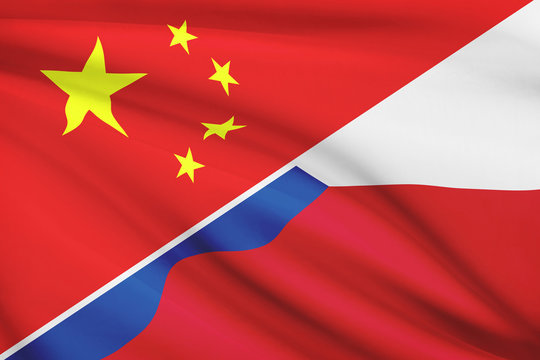 Series of ruffled flags. China and Czech Republic.