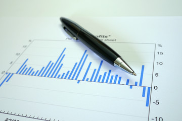 Naklejka na ściany i meble pen lying on graph showing profit