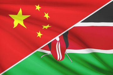 Series of ruffled flags. China and Republic of Kenya.