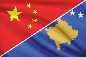 Series of ruffled flags. China and Republic of Kosovo.