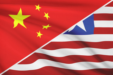 Series of ruffled flags. China and Republic of Liberia.