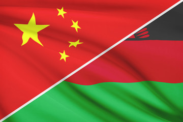 Series of ruffled flags. China and Republic of Malawi.