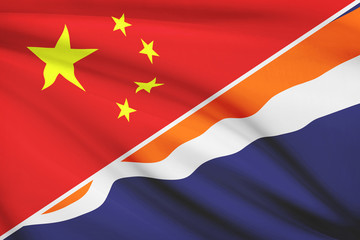 Series of ruffled flags. China and Republic of Marshall Islands.