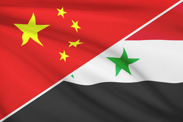 Series of ruffled flags. China and Syrian Arab Republic.