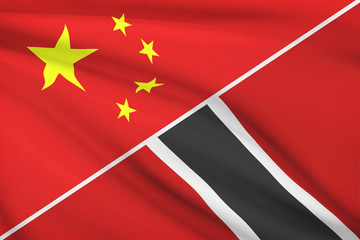 Series of ruffled flags. China and Trinidad and Tobago.