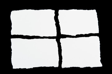 tear white paper pieces of paper on black