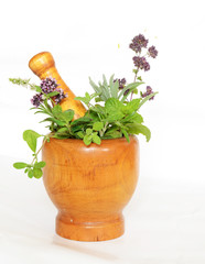 mortar with herbs