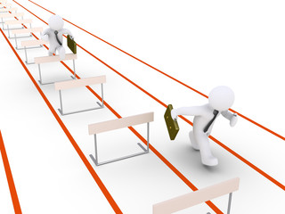 Businessmen are racing but one has the advantage