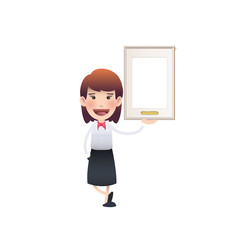 Business woman with a frame over white background