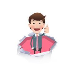 businessman inside hole paper over white background