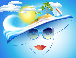 summer girl in a hat and sea beach