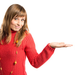 Cute young girl having doubts over isolated white background