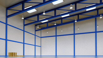 Interior of a empty warehouse with colour construction