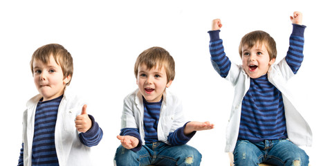 Kids making ok sign over white background