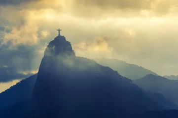 Papier Peint photo Rio de Janeiro Coucher du soleil au christ rédempteur, Rio de Janeiro, Brésil