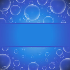 Soap bubbles on a blue background with frame