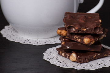 Chocolate, Black Coffee In White Cup