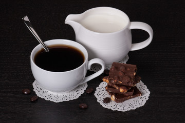 Chocolate, Black Coffee In White Cup