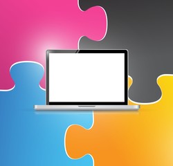 puzzle piece and laptop illustration