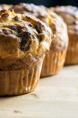 Row of freshly baked muffins
