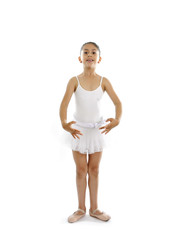 young cute little girl ballet dancer dancing on white tutu © Wordley Calvo Stock