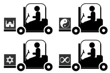 Symboles religieux dans 4 monte-charges	