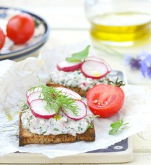 canape with  farmer cheese and radish
